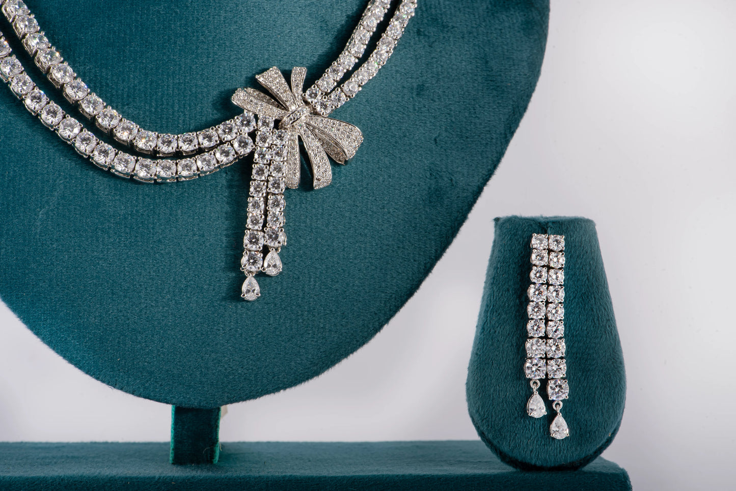 Double Line Solitaire Crystal Necklace Set