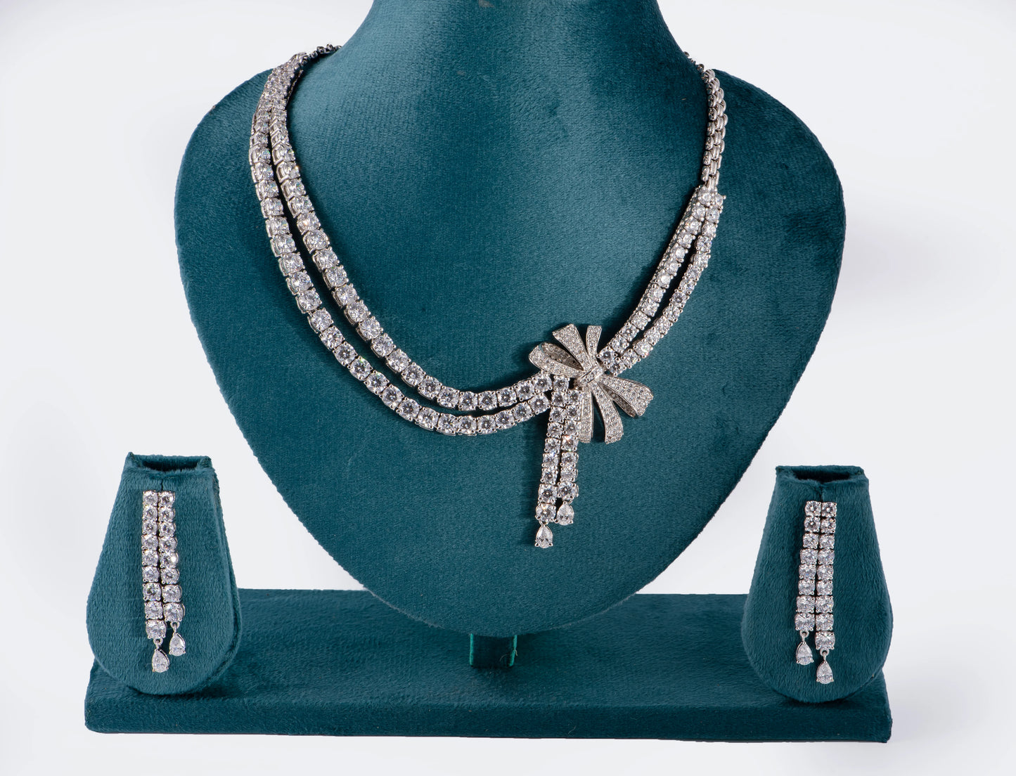 Double Line Solitaire Crystal Necklace Set