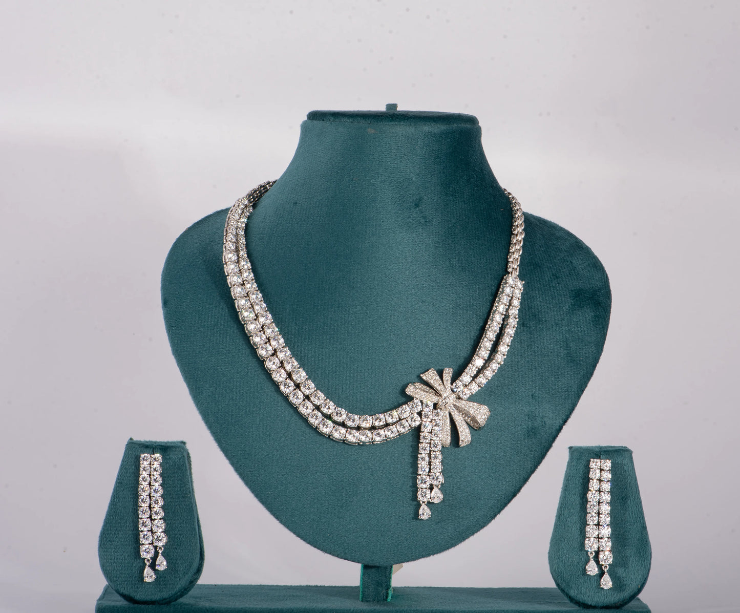 Double Line Solitaire Crystal Necklace Set