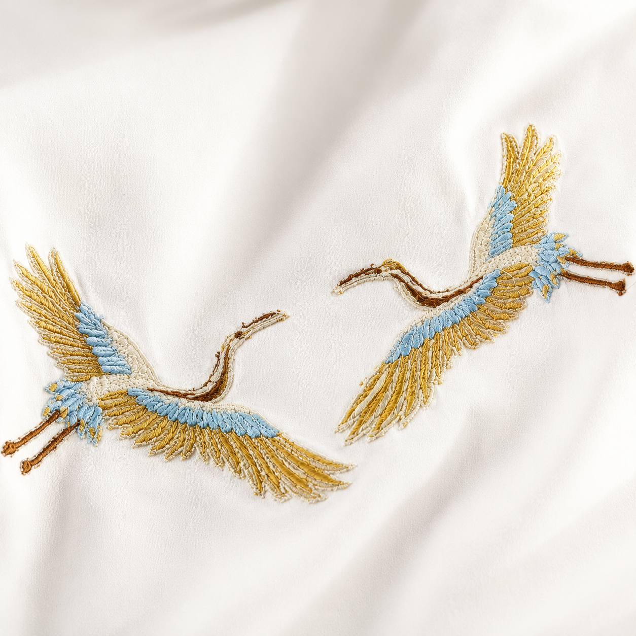 Signature Twin Crane Embroidered White Shirt