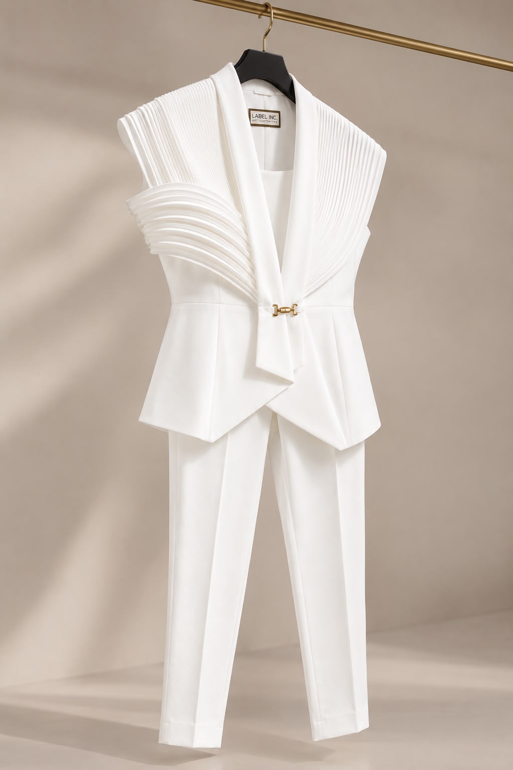 Glacier White Sculpted Pleat 3-Piece Pantsuit Set