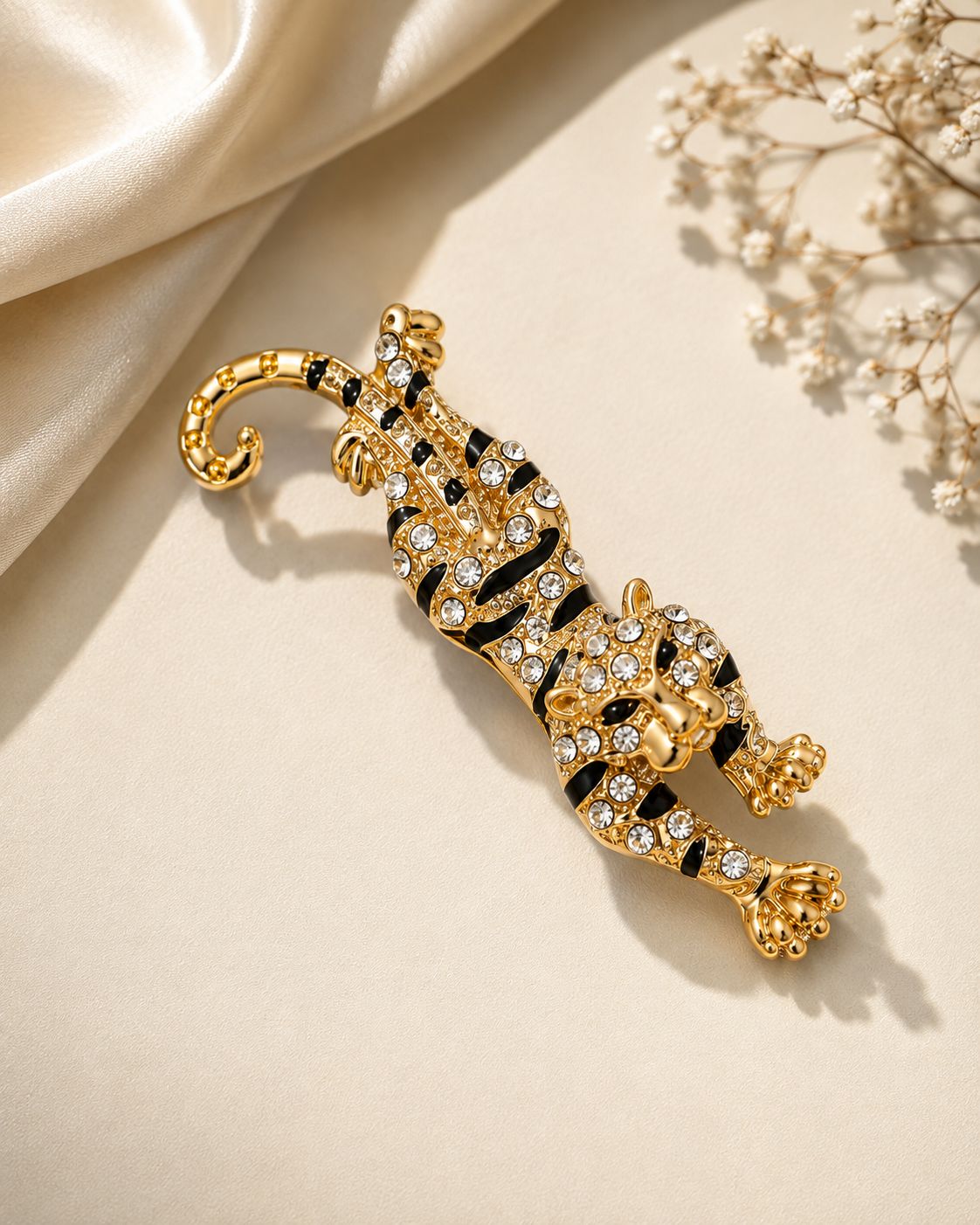 Crawling Tiger Crystal Brooch