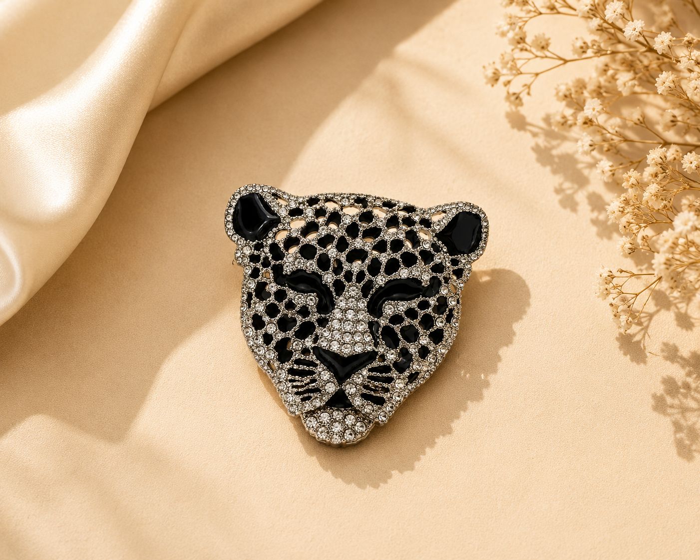 Leopard Crystal Statement Brooch (Silver)