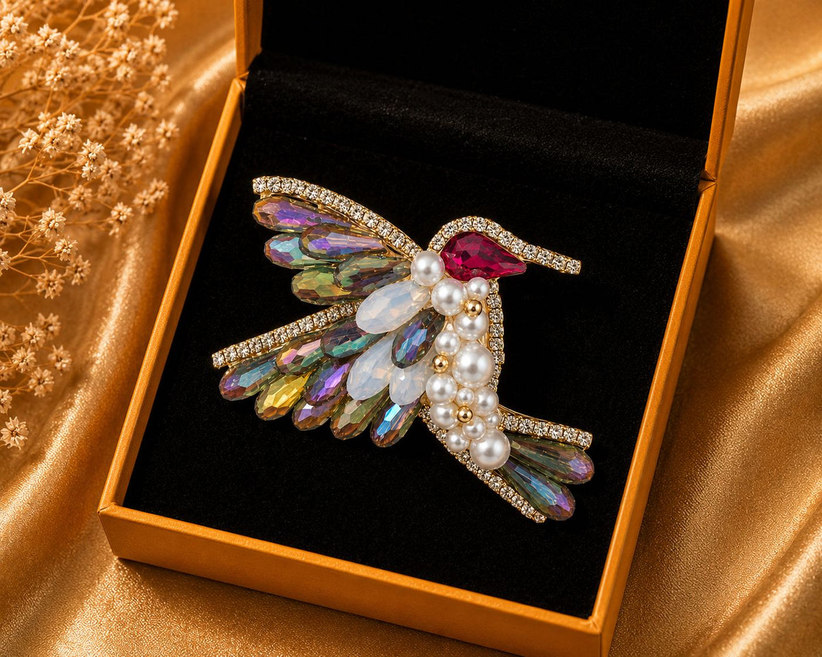 Crystal Hummingbird Brooch