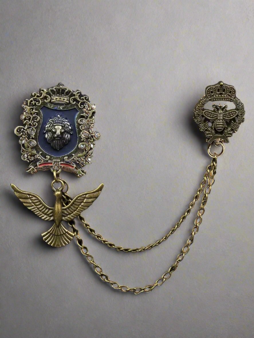 LION-EAGLE ANTIQUE OXIDIZED BROOCH