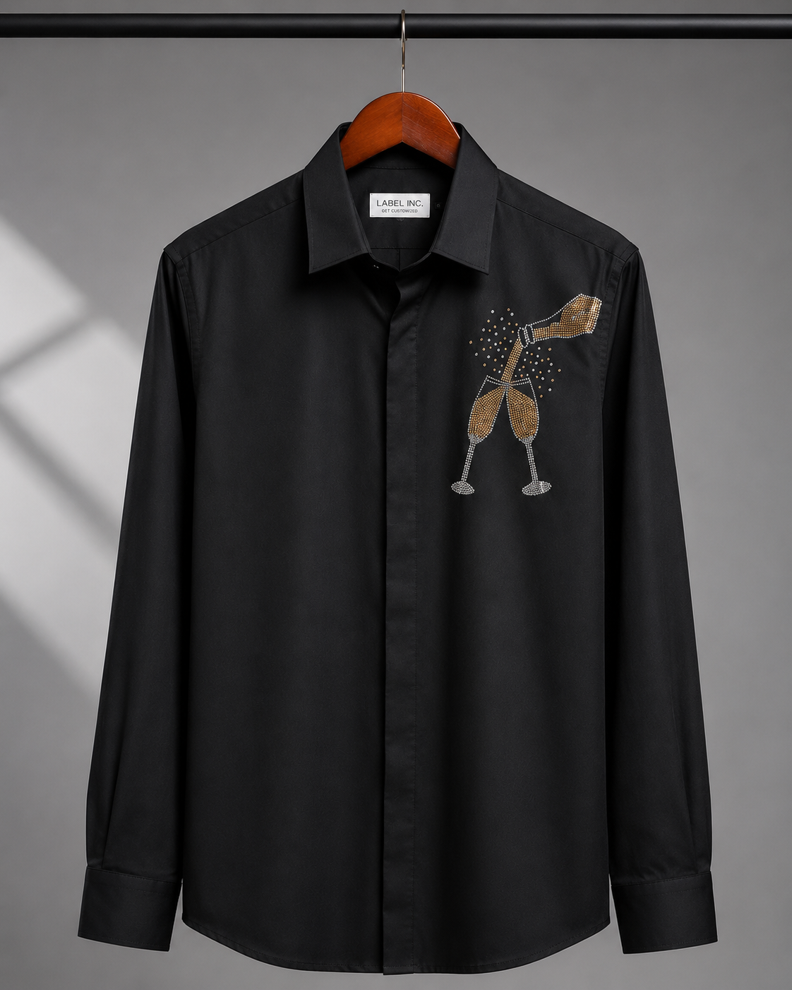 Crystal Champagne Motif Black Shirt
