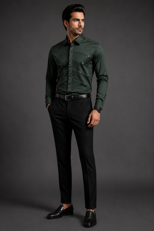 BOTTLE GREEN LUXE FOIL DETAIL SHIRT