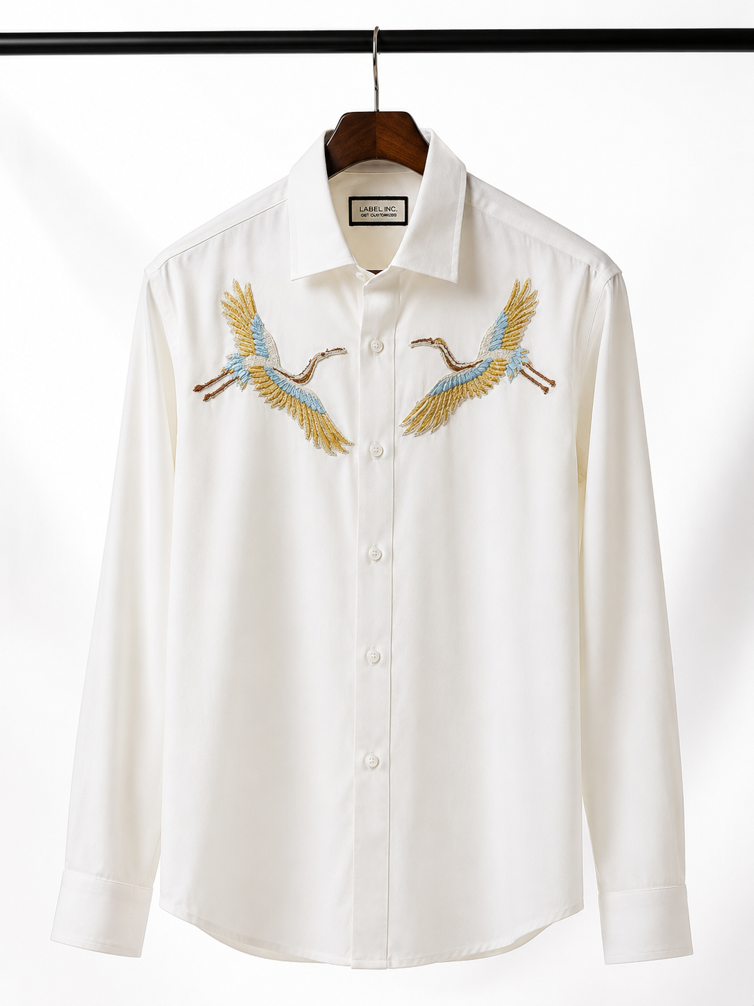 Signature Twin Crane Embroidered White Shirt