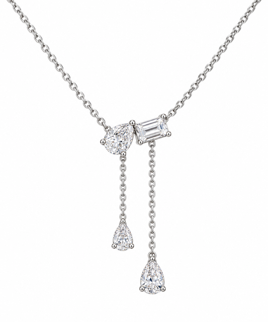 Silver Pear & Baguette Crystal Drop Necklace