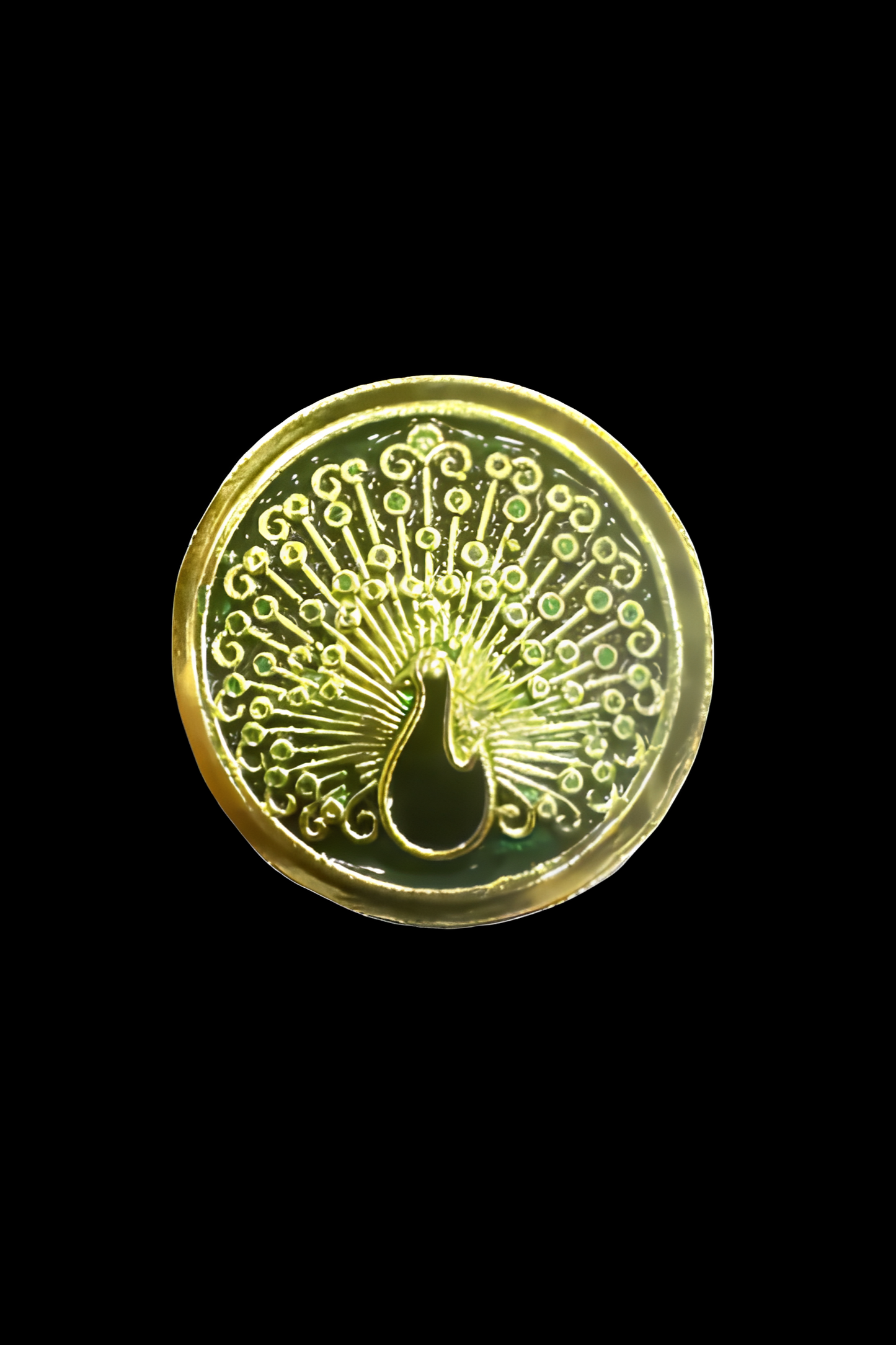 GREEN PEACOCK MEENAKARI ALLOY BUTTON (One Set Includes Seven Big Size Buttons & Six Small Size Buttons)