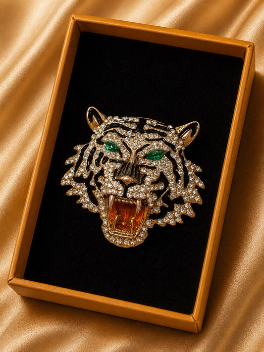 Golden Jewel Tiger Brooch — A Statement of Untamed Luxury
