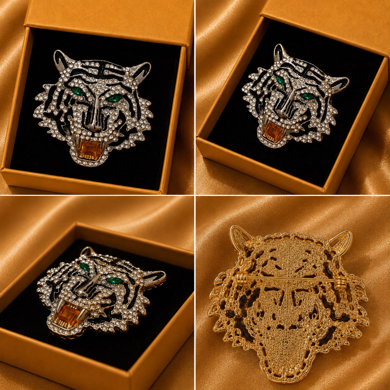 SILVER Jewel Tiger Brooch — A Statement of Untamed Luxury