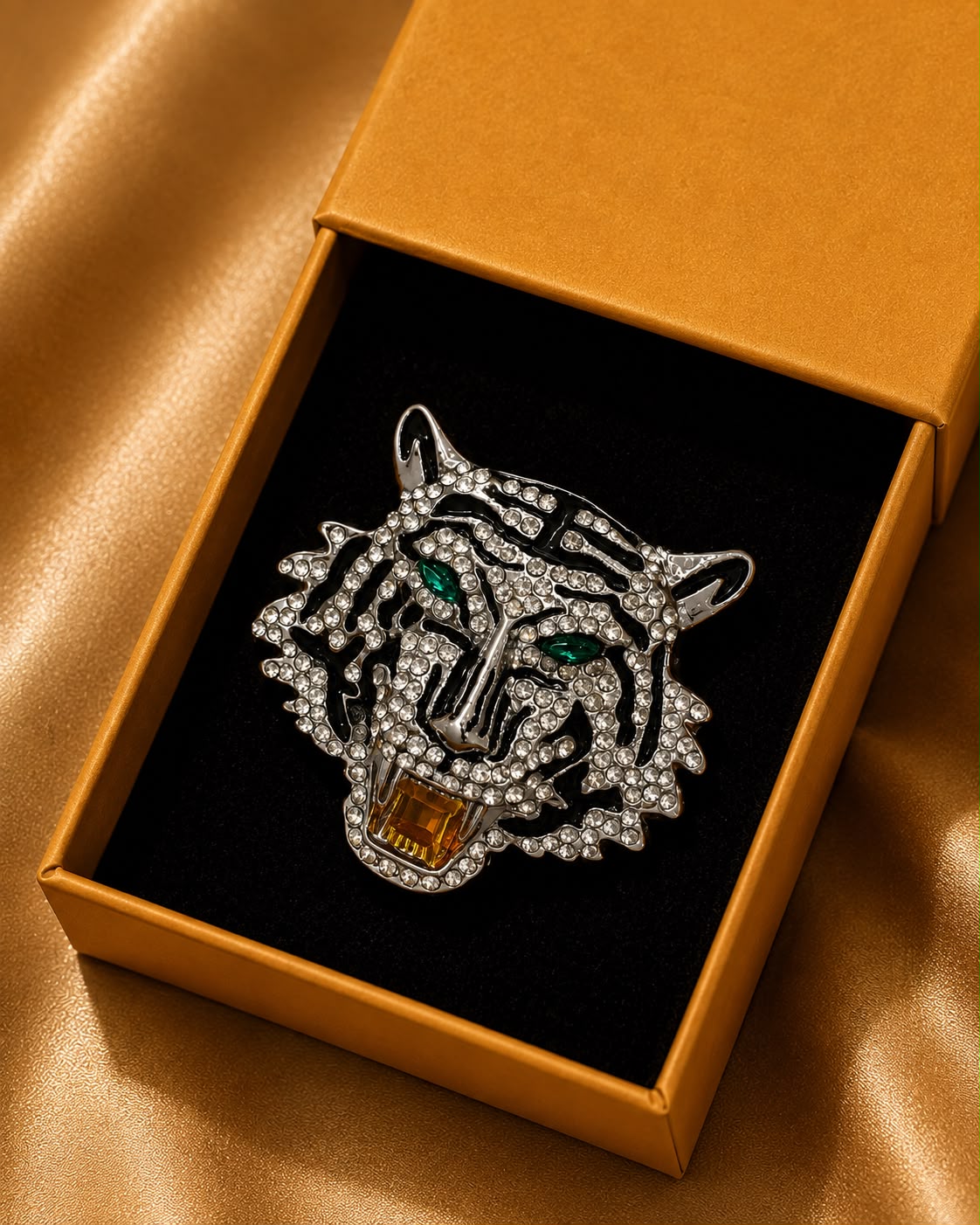 SILVER Jewel Tiger Brooch — A Statement of Untamed Luxury