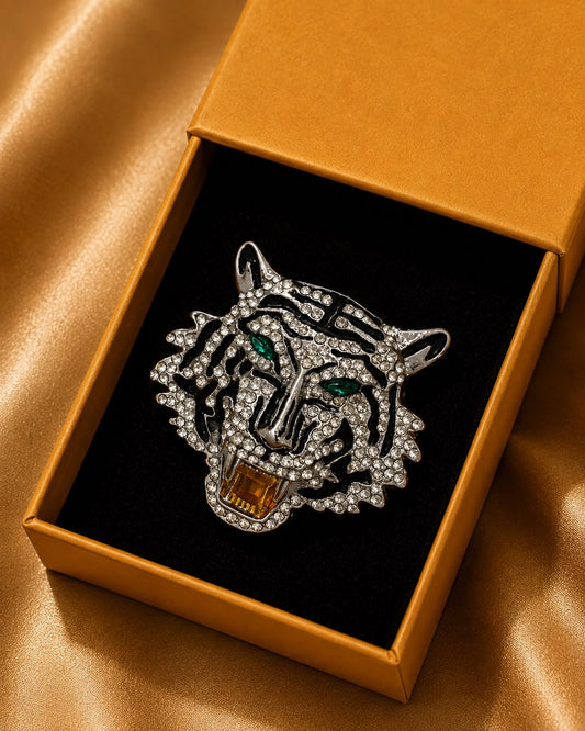SILVER Jewel Tiger Brooch — A Statement of Untamed Luxury