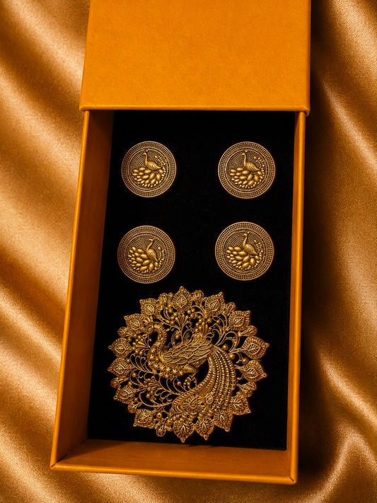 The Royal Peacock Brooch Set WITH BUTTONS