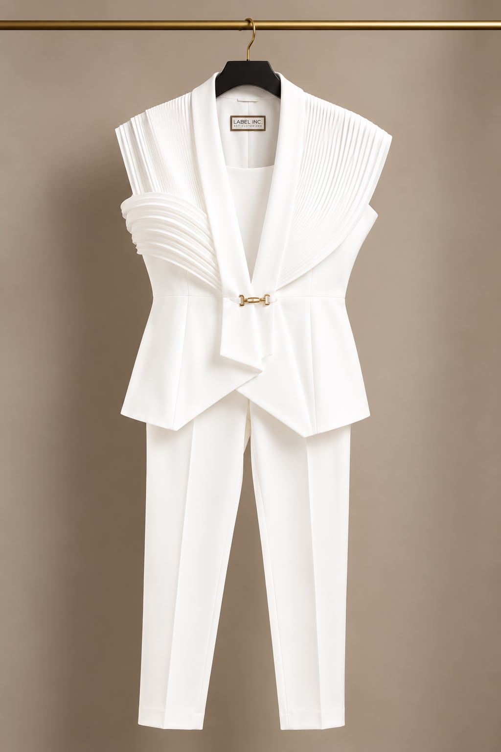 Glacier White Sculpted Pleat 3-Piece Pantsuit Set