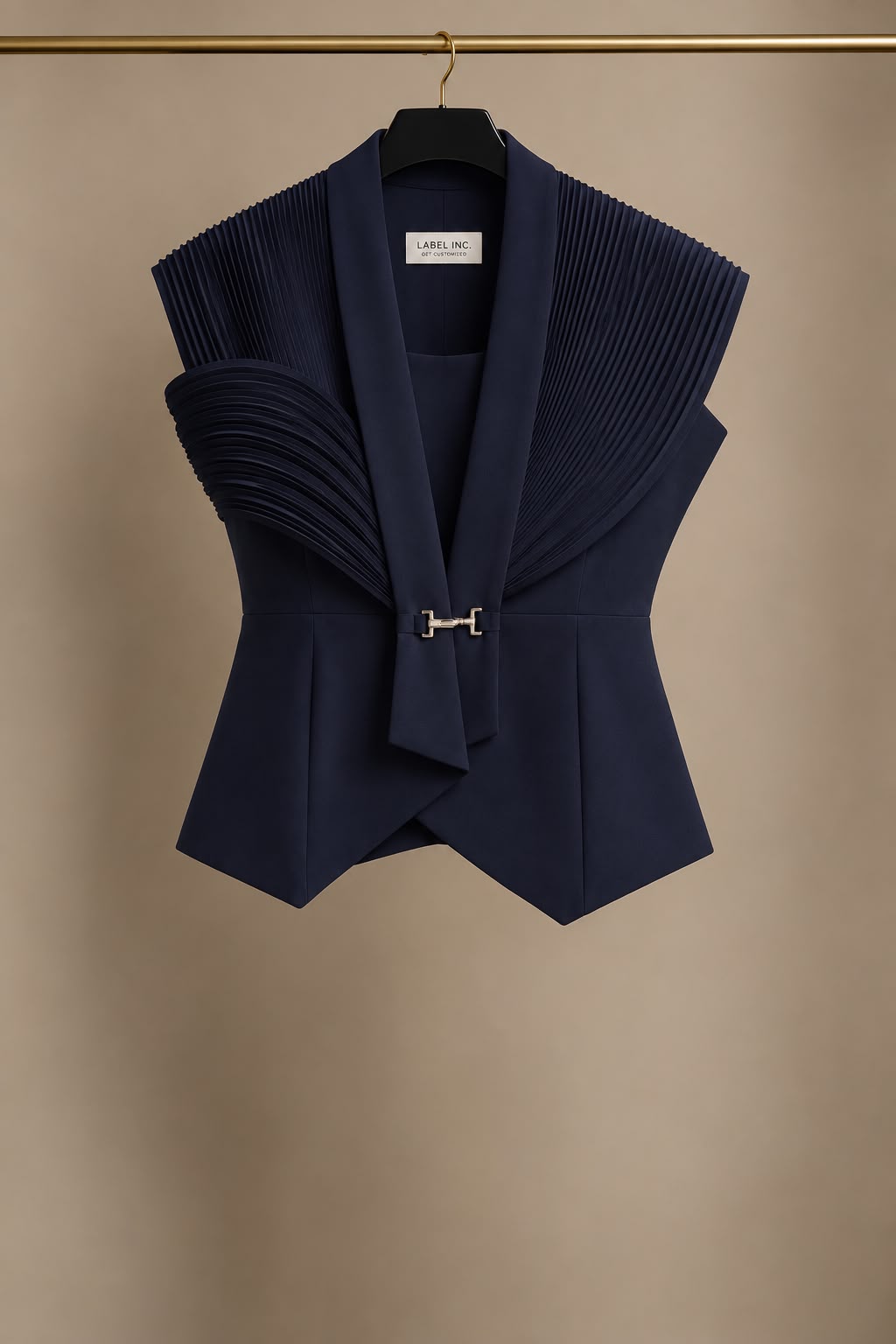 Midnight Blue Sculpted Pleat 3-Piece Pantsuit Set
