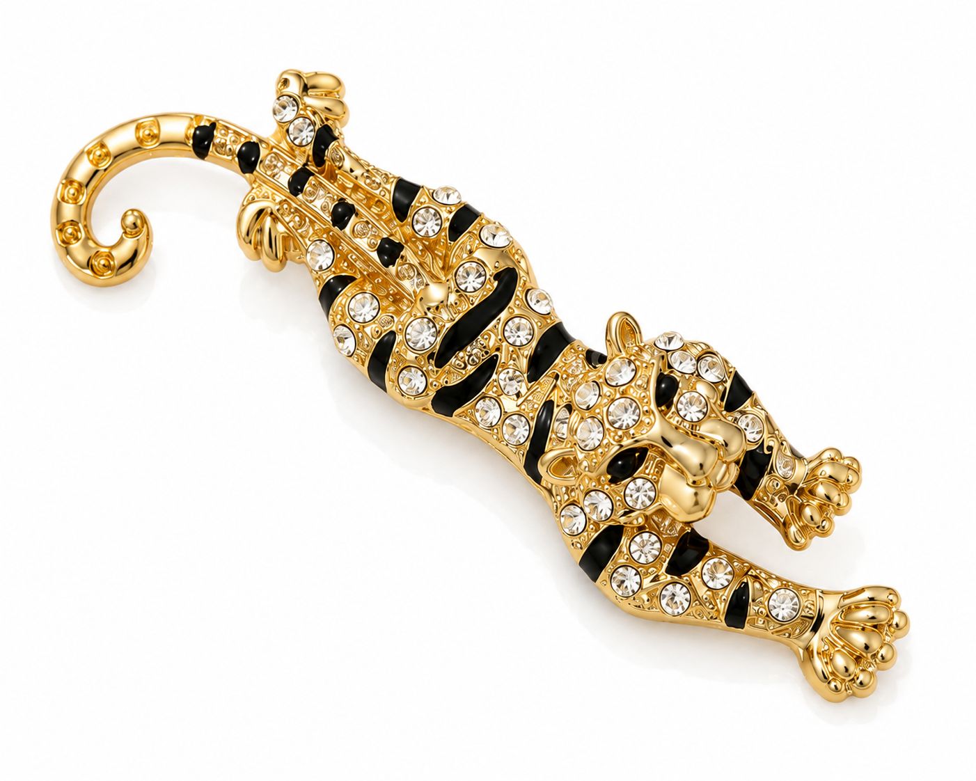 Crawling Tiger Crystal Brooch