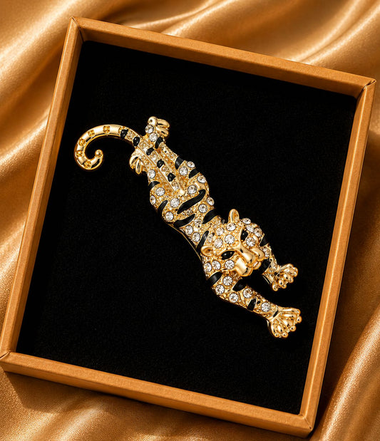 Crawling Tiger Crystal Brooch