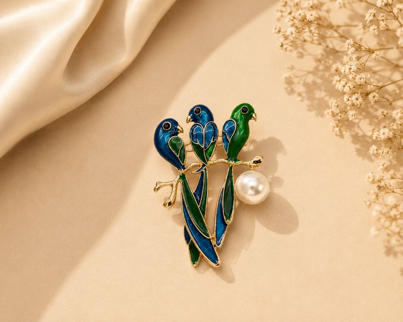 Enchanted Parrot Trio Brooch