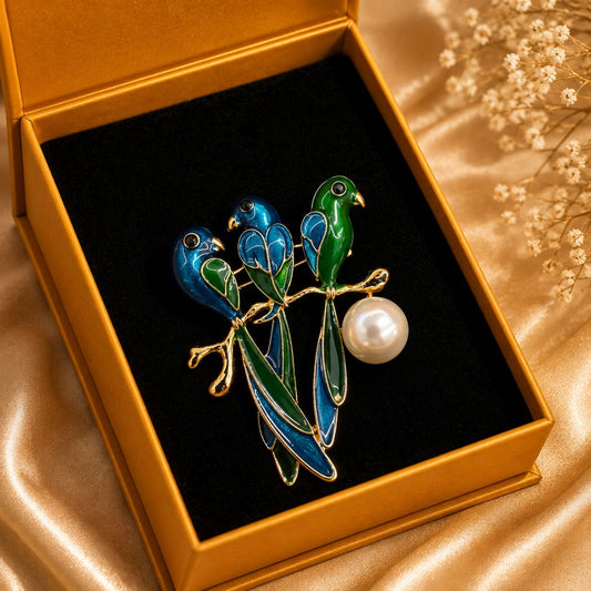 Enchanted Parrot Trio Brooch