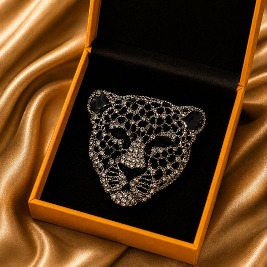 Leopard Crystal Statement Brooch (Silver)