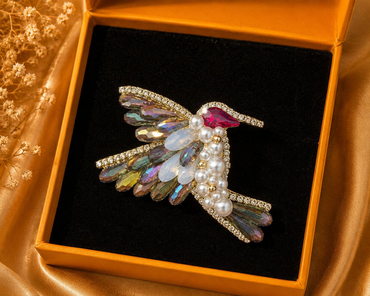 Crystal Hummingbird Brooch