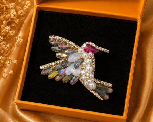 Crystal Hummingbird Brooch