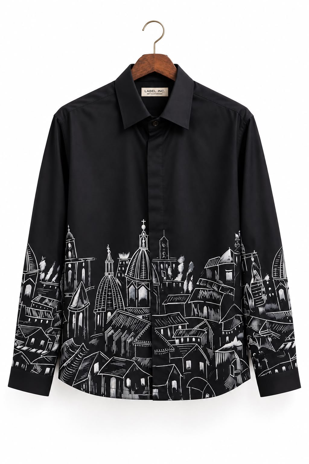 Black Cityscape Hand-Painted Shirt