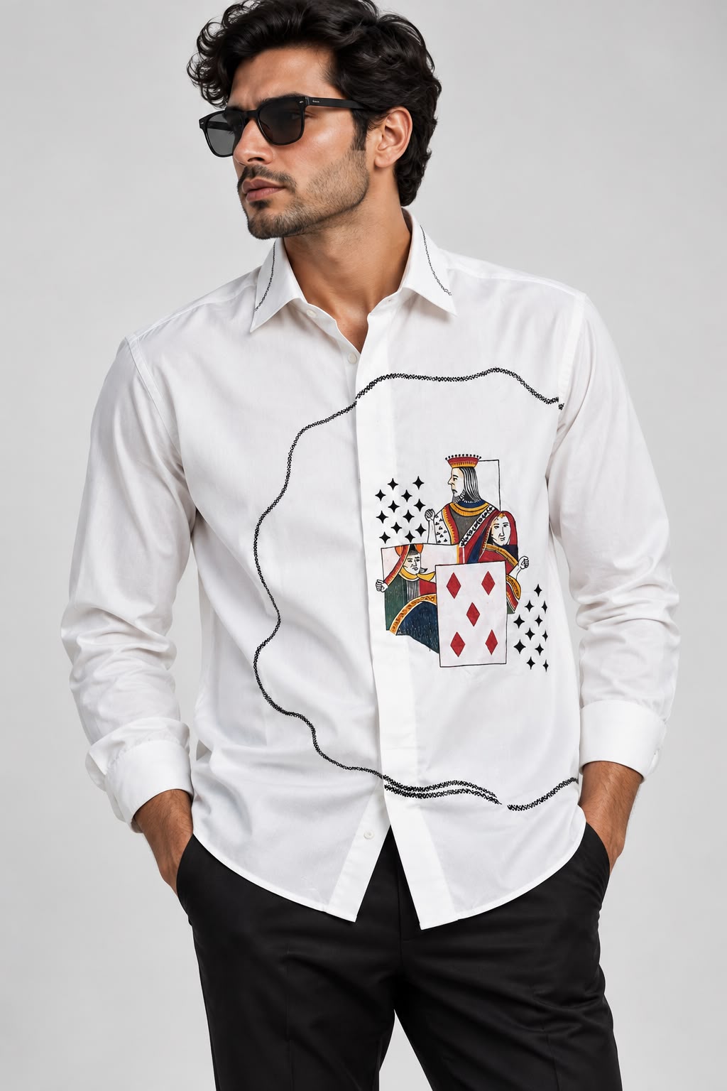 White Royal Flush HAND-PAINTED Statement Shirt