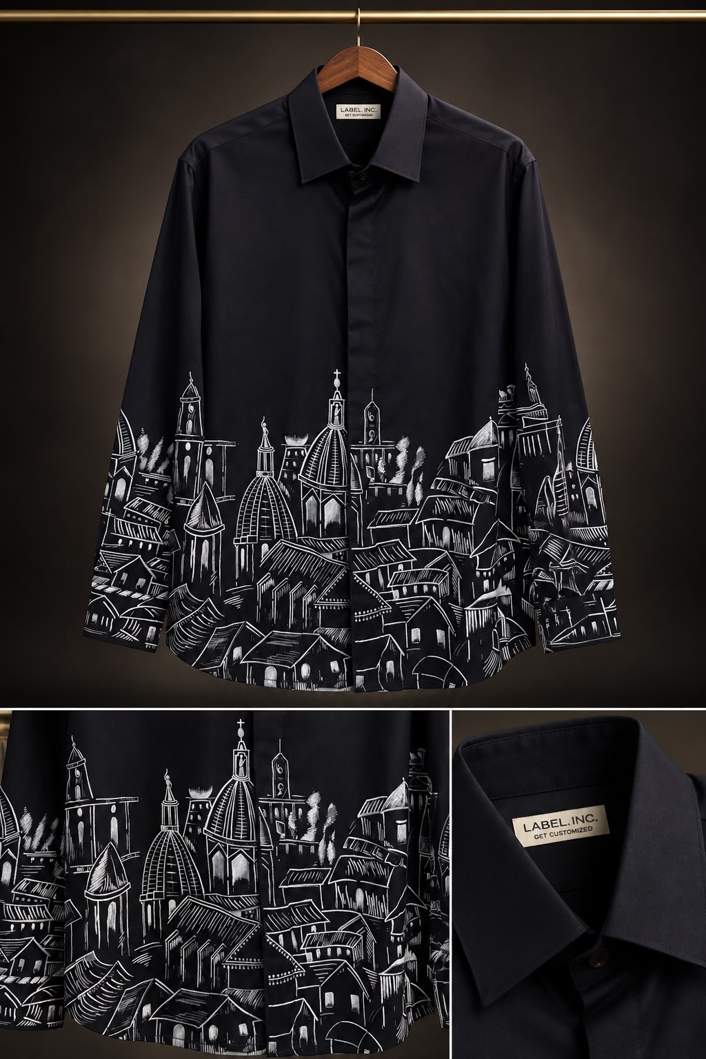 Black Cityscape Hand-Painted Shirt