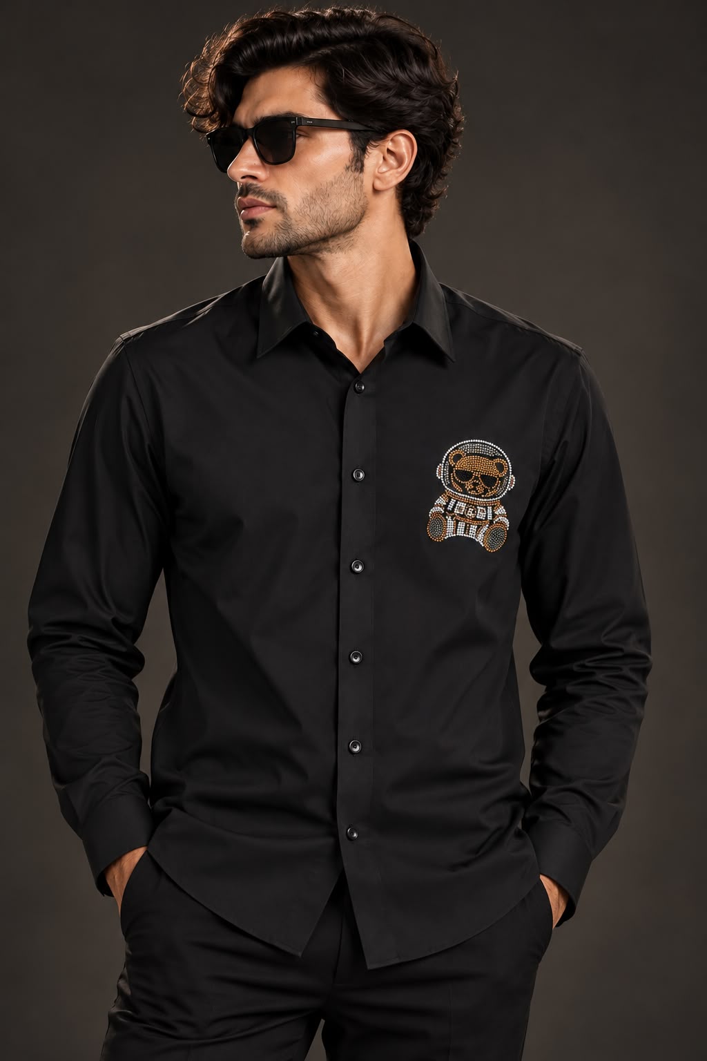 Black Astronaut Crystal Shirt