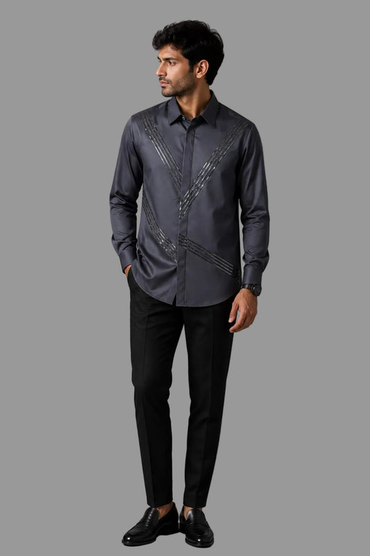 Slate Grey Foil Detail Shirt