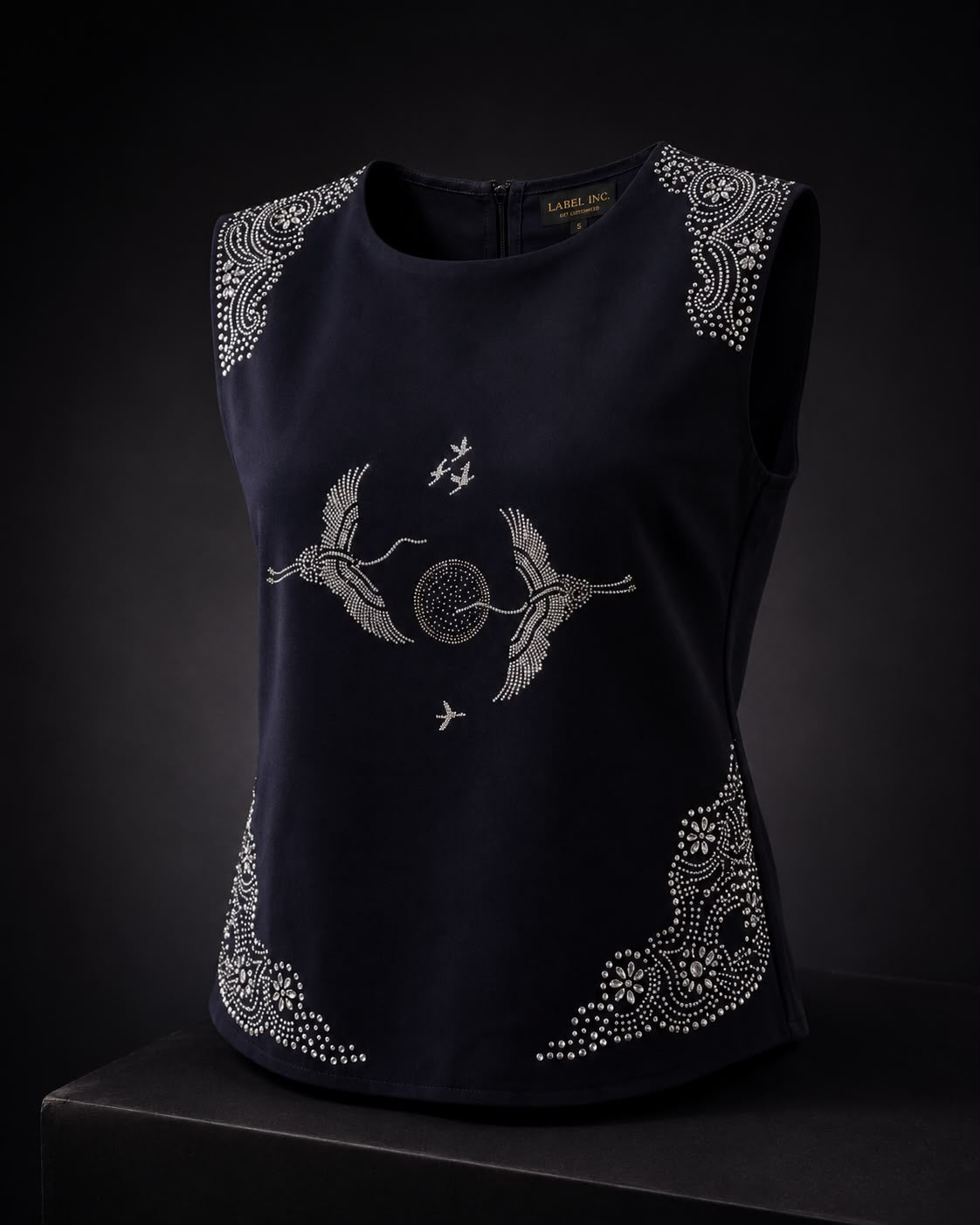 Navy Embellished Bib Top